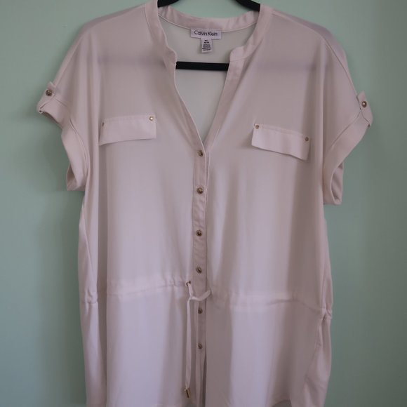 M Calvin Klein white gold buttons shirt with waist cinch - Picture 1 of 8